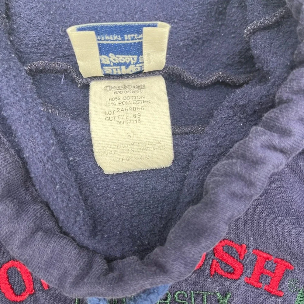 Vtg OshKosh B'gosh Sweater Baby 3T Blue Embroidered University Pullover‎ Hoodie